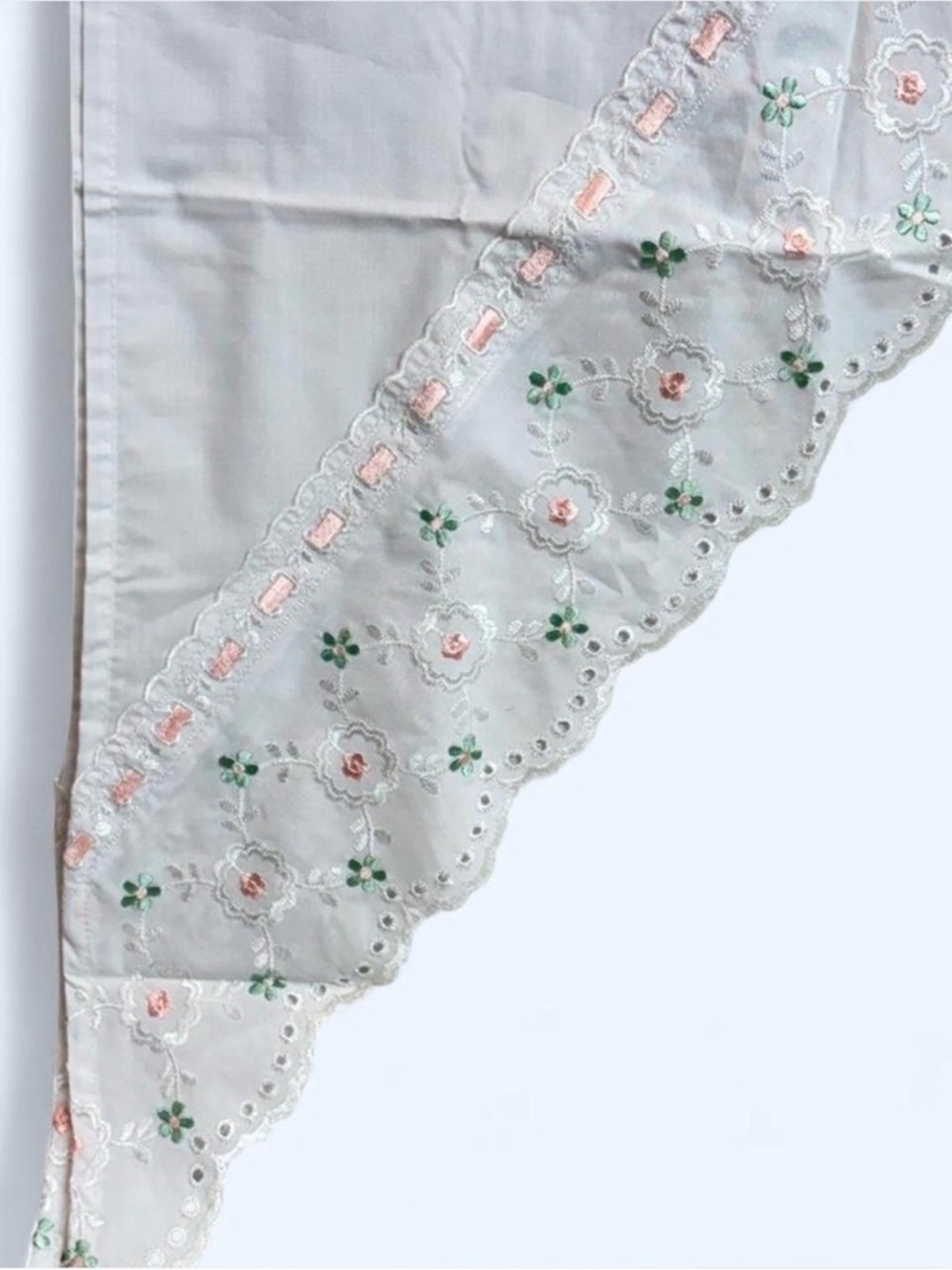 VTG Ribbonette Shaped Valance New Old‎ Stock Eyelet Floral Pink White 60x38 NOS